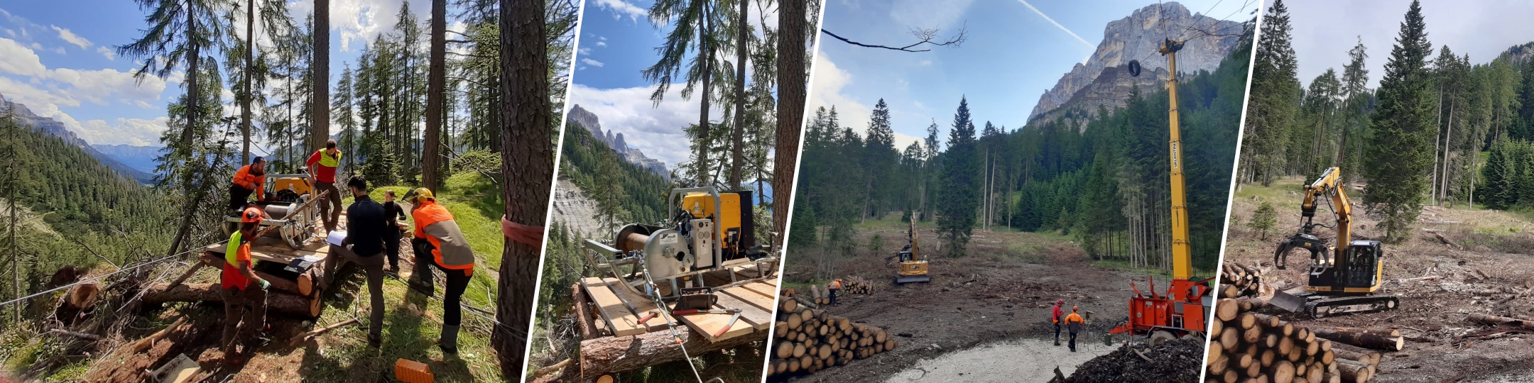 Cantiere forestale con gru a cavo