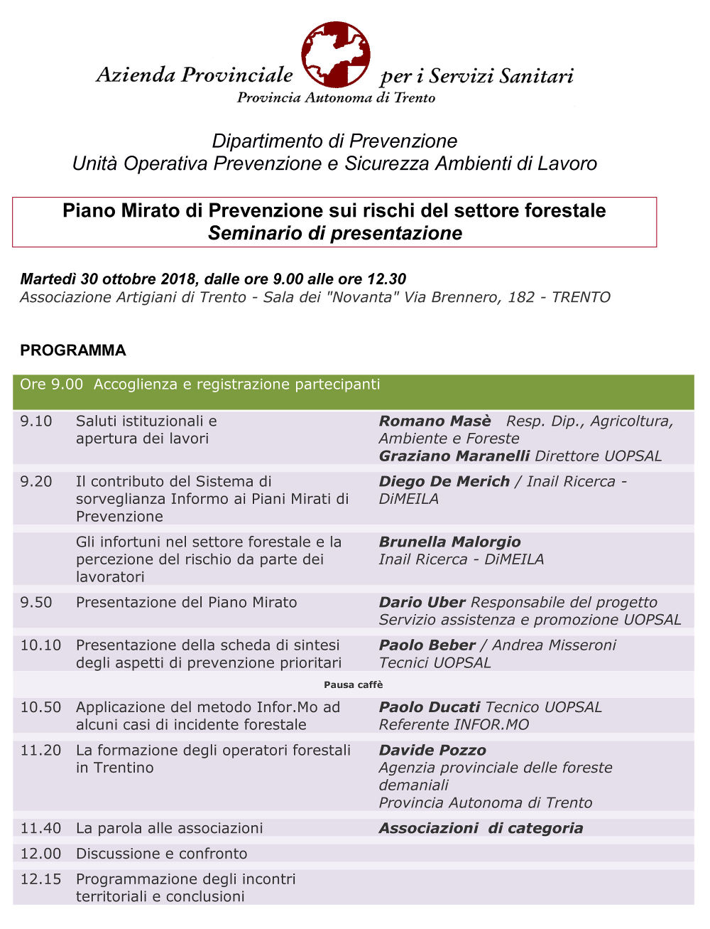 Piano Mirato di Prevenzione sui rischi del settore forestale